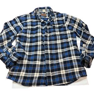 ORVIS Blue PLAID HEAVY Shirt JACKET WORK WEAR Pockets Flannel Shacket BUTTON LG